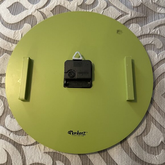 Monkeez Sock Monkey Nursery Child Bedroom Wall Clock Lime Green Blue EUC - Picture 2 of 3